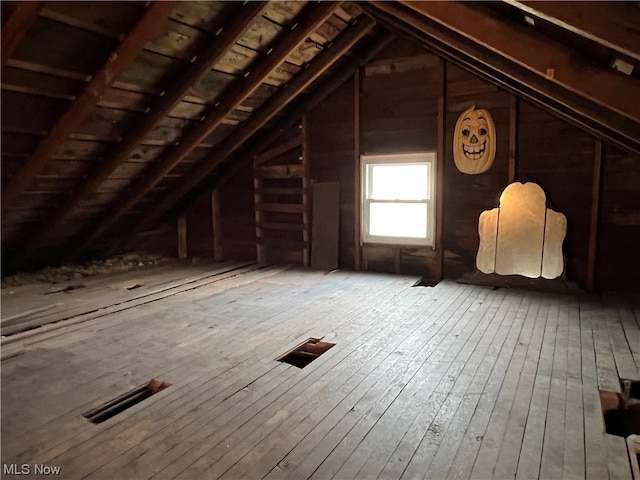 view of unfinished attic