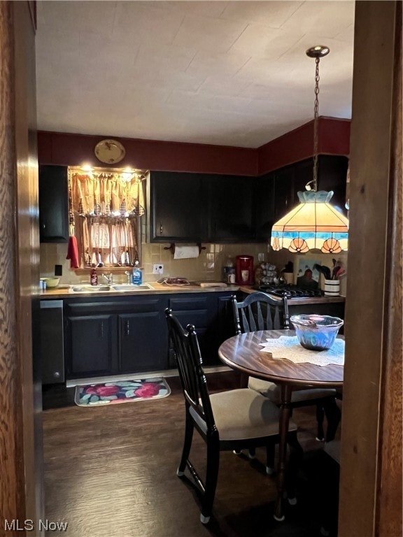 kitchen featuring sink, tasteful backsplash, and hardwood / wood-style floors