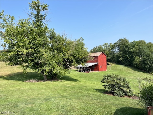 view of yard with an outbuilding