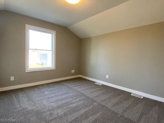 additional living space with lofted ceiling and carpet floors