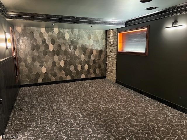 basement with carpet flooring