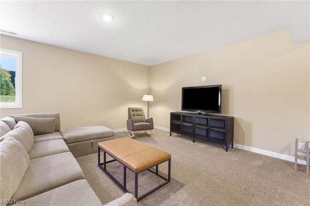 living room featuring carpet flooring