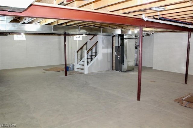 basement with heating unit