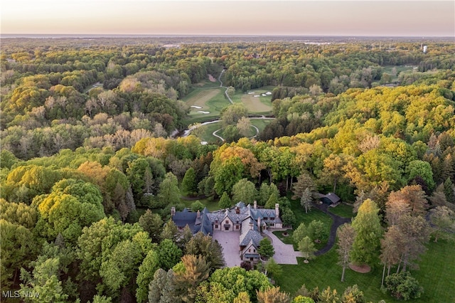 view of aerial view at dusk