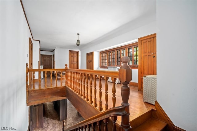 stairs with light hardwood / wood-style flooring