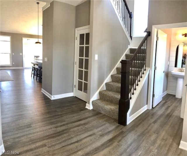 stairway featuring wood-type flooring