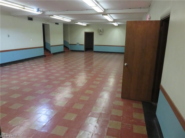 basement with tile floors