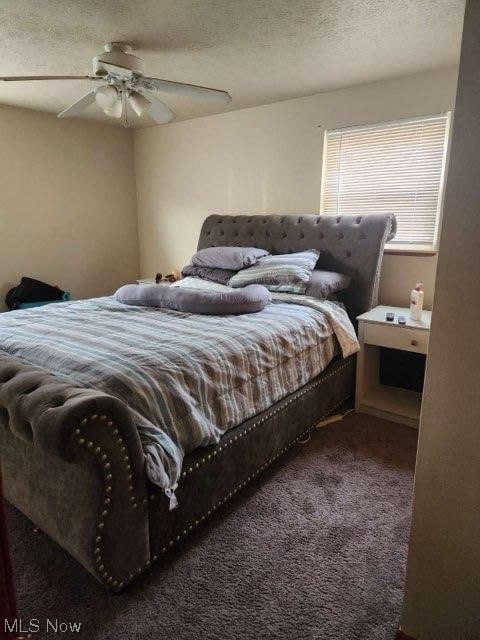 1233 Hulett Ave, Eastlake, OH 44095 - carpeted bedroom with a textured ceiling and ceiling fan