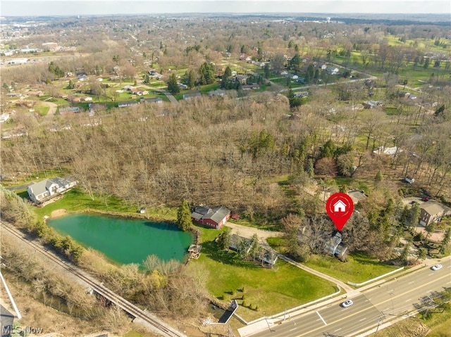 aerial view featuring a water view