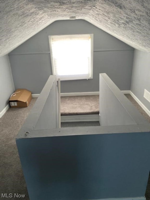 interior space featuring lofted ceiling and carpet floors