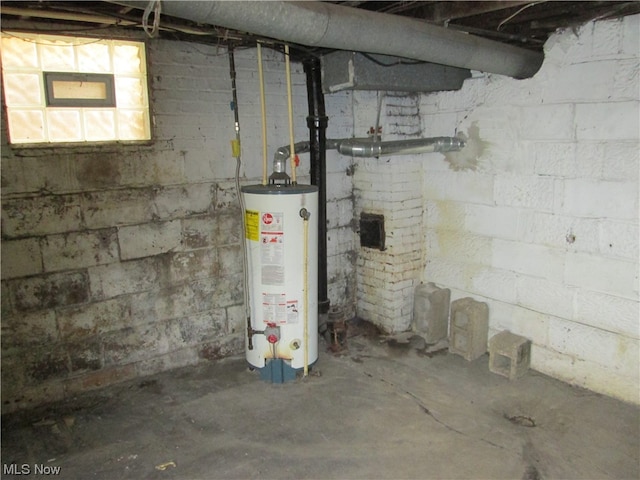 basement featuring water heater