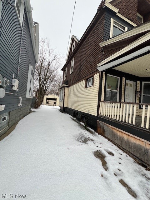 view of snow covered property