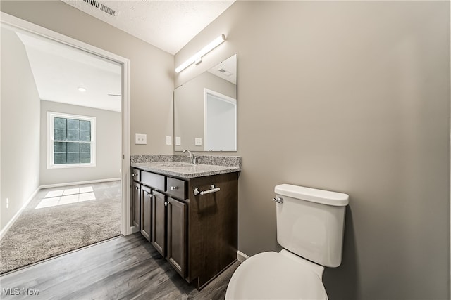 bathroom with vanity, hardwood / wood-style floors, and toilet