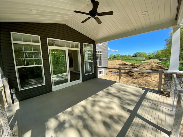 view of patio featuring ceiling fan