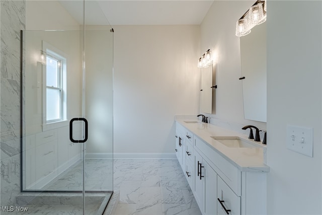 bathroom with vanity and walk in shower