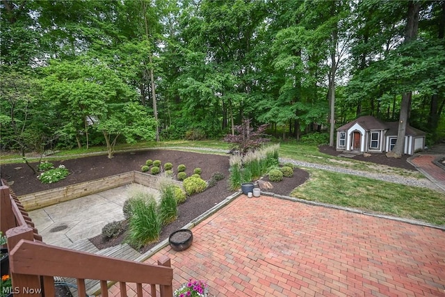 view of patio / terrace featuring an outdoor structure