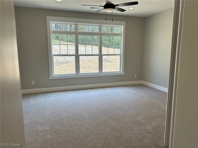 944 Queen Anne Dr NW, Massillon, OH 44647 - unfurnished room with plenty of natural light, ceiling fan, carpet floors, and a textured ceiling