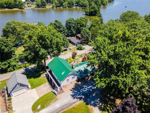 aerial view with a water view