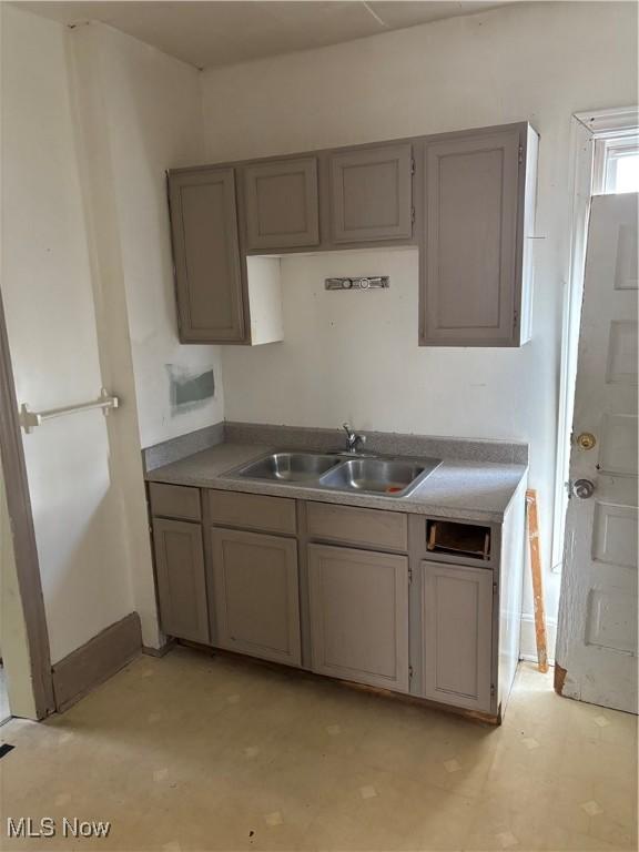 kitchen with sink and gray cabinetry