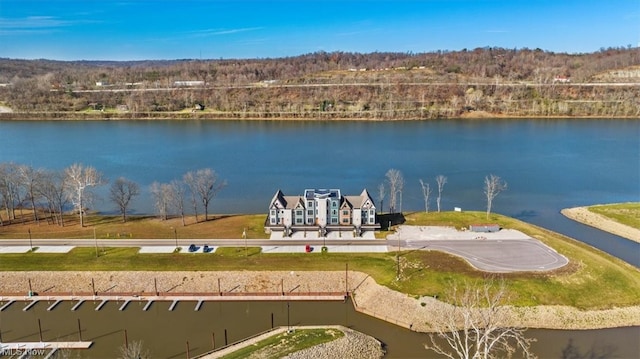 exterior space with a water view