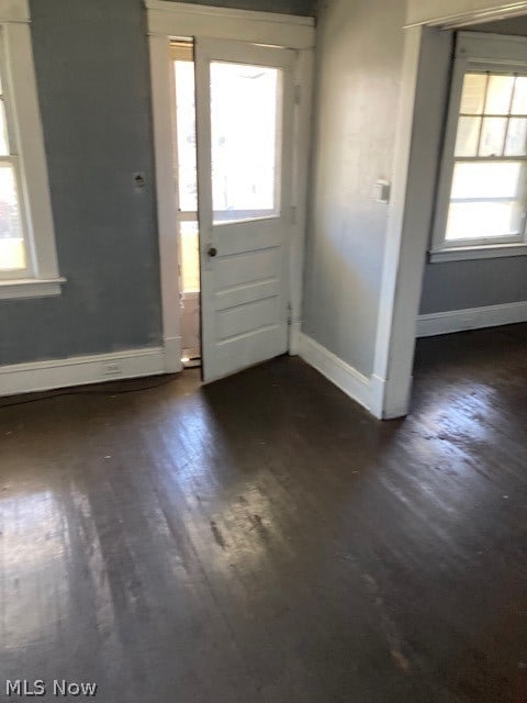 foyer with dark wood-type flooring and a healthy amount of sunlight