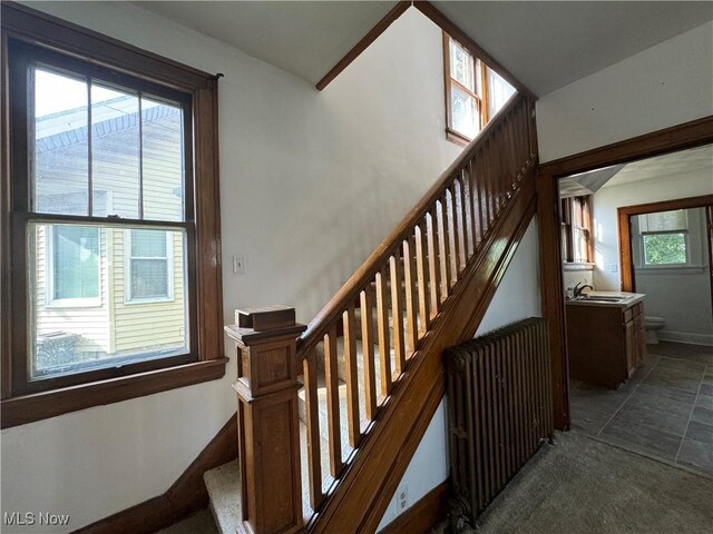 staircase with sink