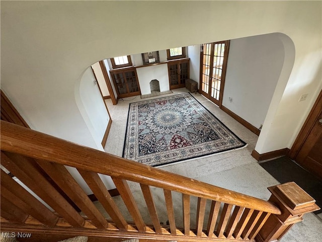 staircase with carpet floors