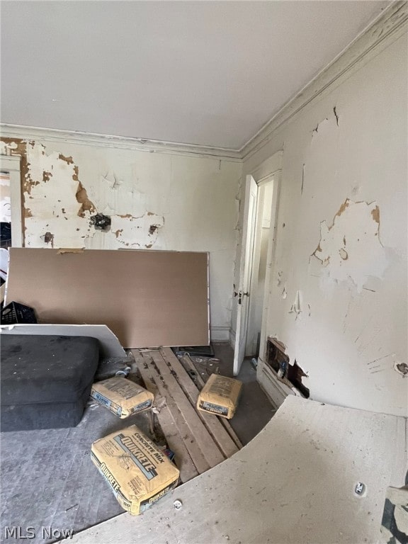 misc room featuring hardwood / wood-style floors and crown molding