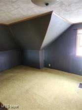 bonus room with vaulted ceiling and carpet flooring