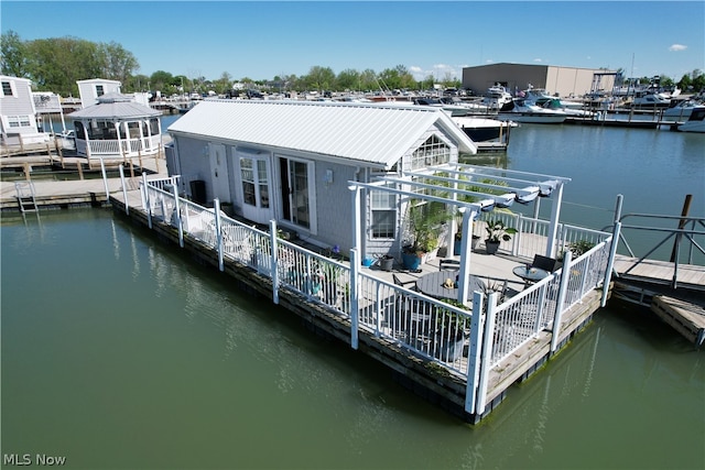 view of dock with a water view