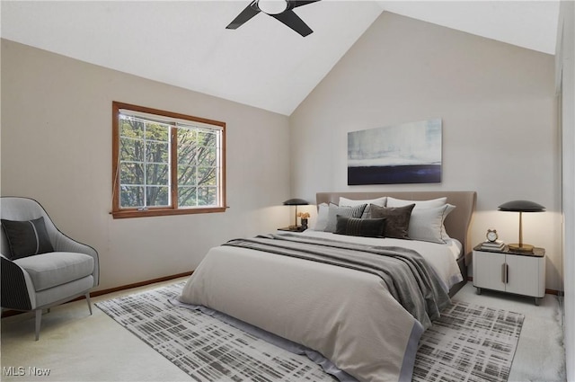 6747 Lockwood Blvd, Youngstown, OH 44512 - carpeted bedroom with high vaulted ceiling, ceiling fan, and baseboards