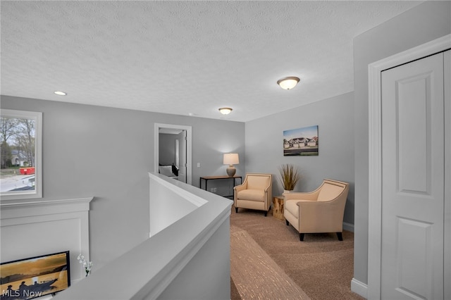 bedroom featuring carpet flooring and a textured ceiling