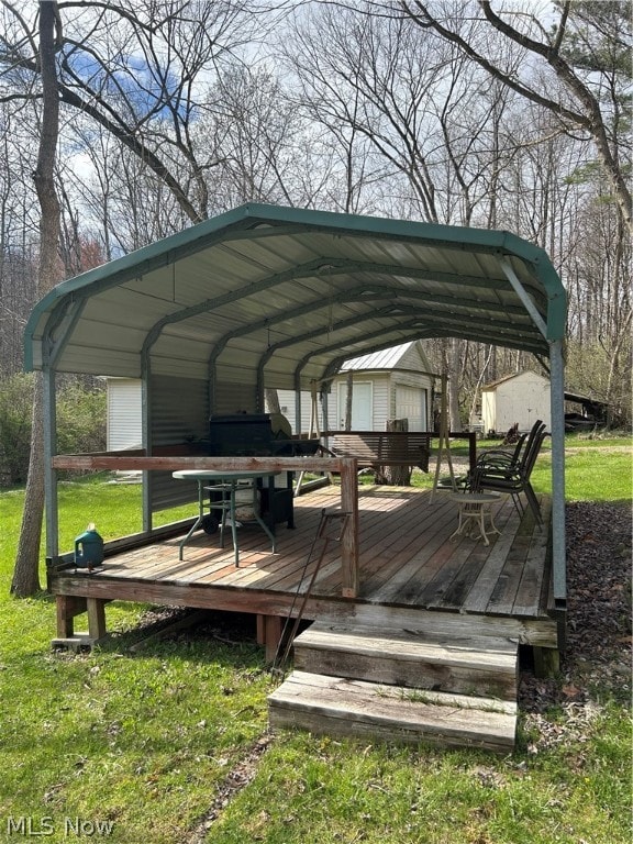 view of car parking featuring a yard and a carport