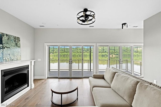 living room featuring light wood-type flooring