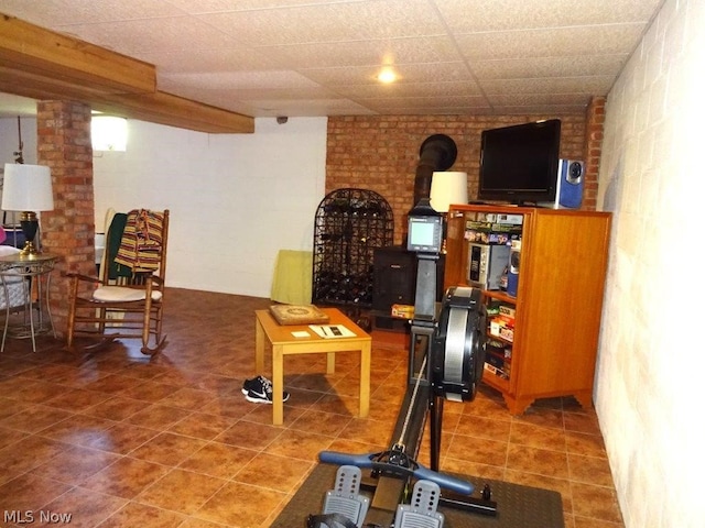 11421 Clay Rd, Newton, WV 25266 - exercise area with tile patterned floors and concrete block wall