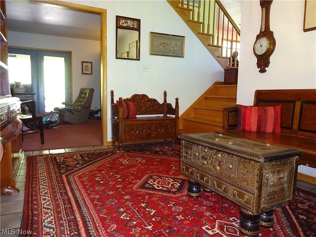 11421 Clay Rd, Newton, WV 25266 - tiled living room featuring stairway