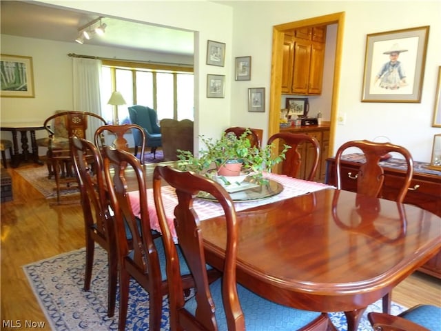 11421 Clay Rd, Newton, WV 25266 - dining room featuring rail lighting and light wood finished floors