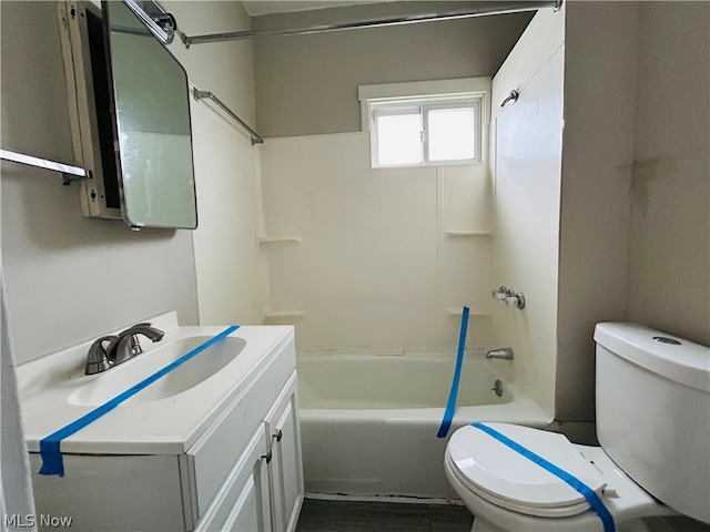 full bathroom with vanity, toilet, and bathing tub / shower combination