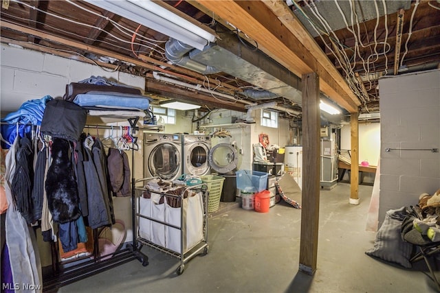 basement featuring washer and dryer