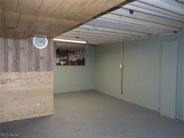 basement with wood walls