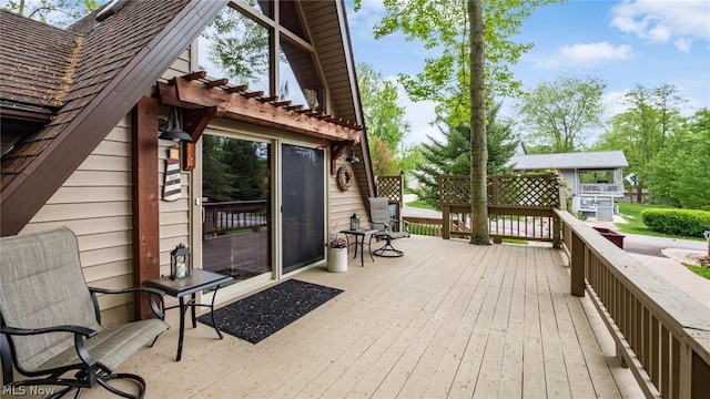 deck featuring a pergola