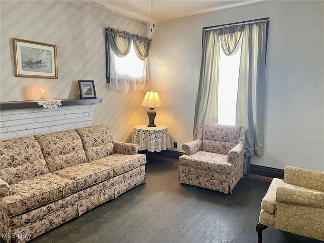 living room featuring dark hardwood / wood-style floors