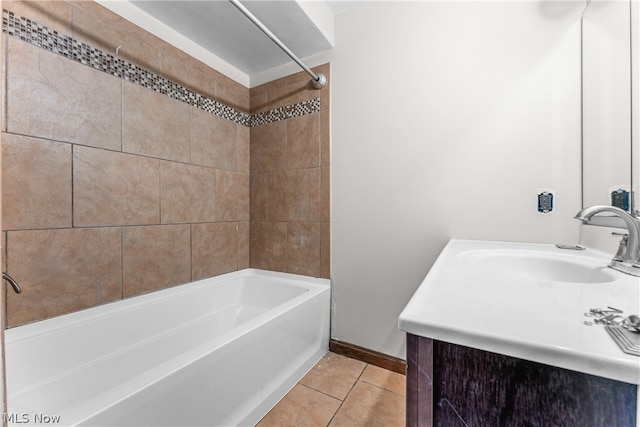 bathroom featuring vanity, tile patterned floors, and tiled shower / bath