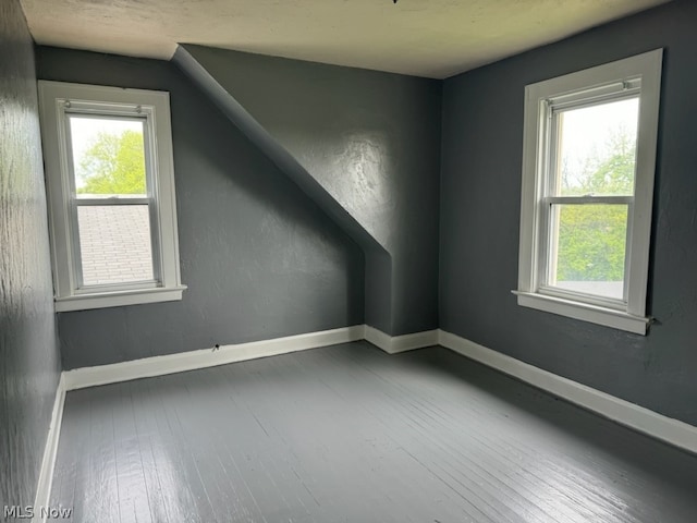 bonus room with a healthy amount of sunlight and dark hardwood / wood-style floors