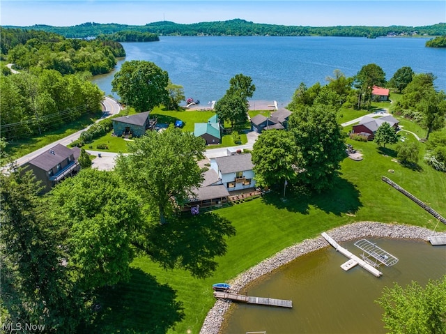 bird's eye view featuring a water view