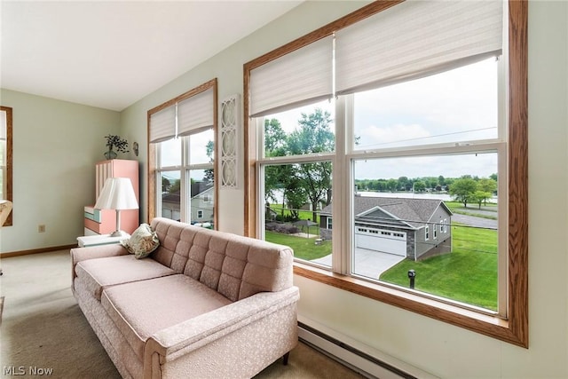 6579 Camp Blvd, Hanoverton, OH 44423 - interior space with a baseboard heating unit, carpet, and baseboards