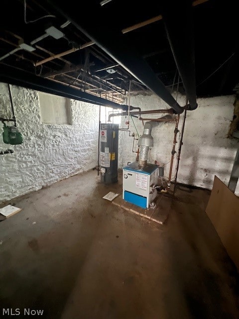 basement featuring gas water heater