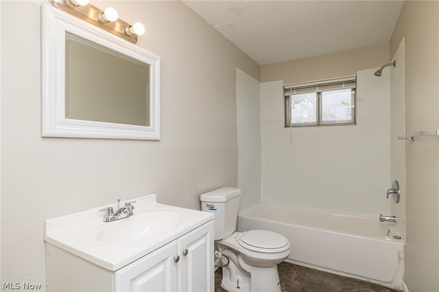 full bathroom featuring tile floors,  shower combination, vanity, and toilet