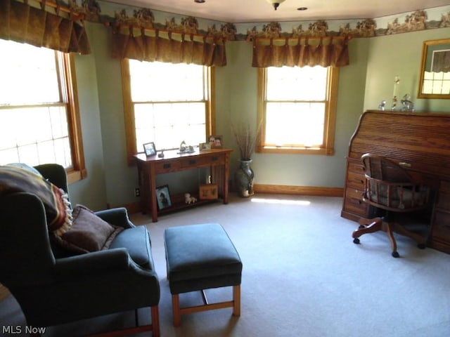 sitting room featuring carpet flooring and plenty of natural light