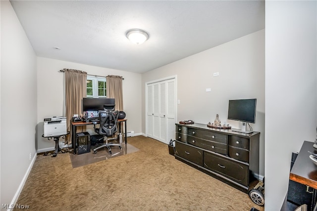 home office with carpet floors